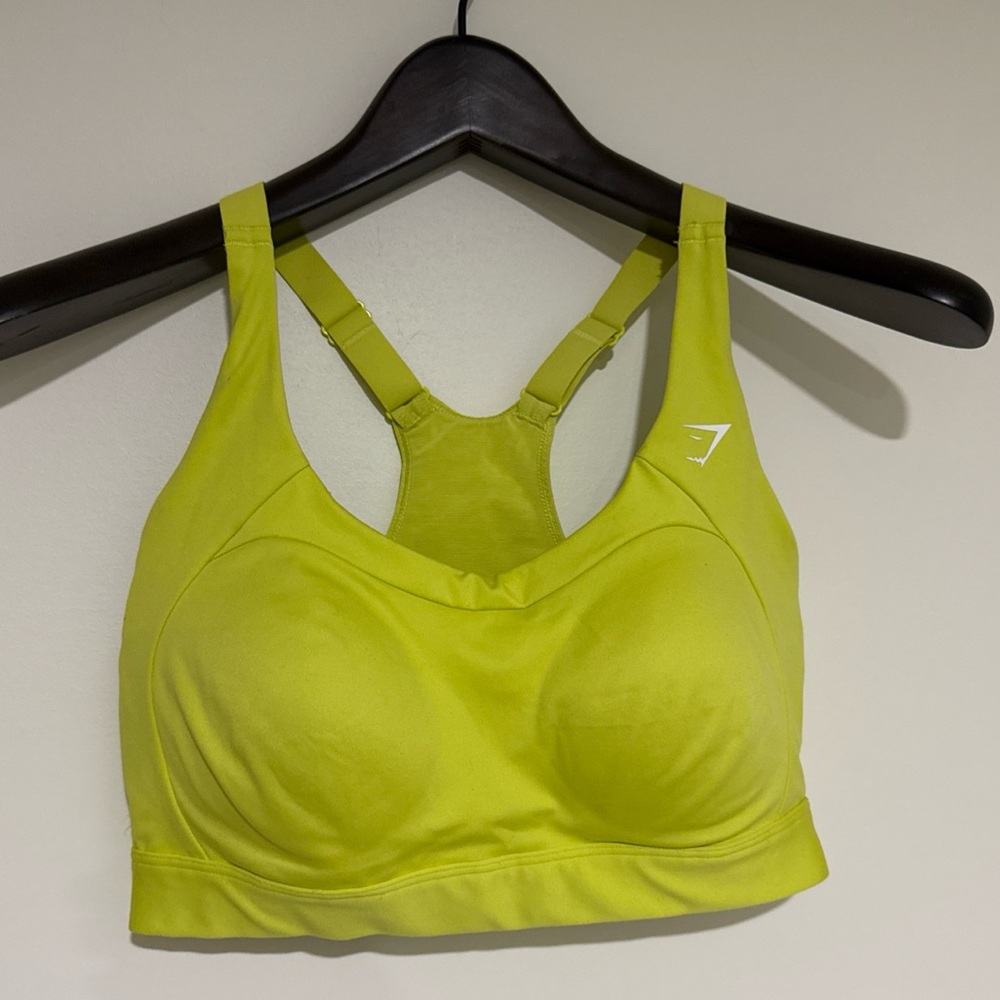 Gymshark Womens M Racer Back Sports Bra High Neck Mesh Back B1A6L  Neon Yellow